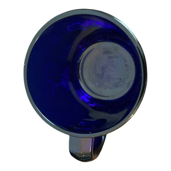 Cobalt Blue Coffee Cup, Mug Etched Pattern Made in USA - Picture 6 of 7